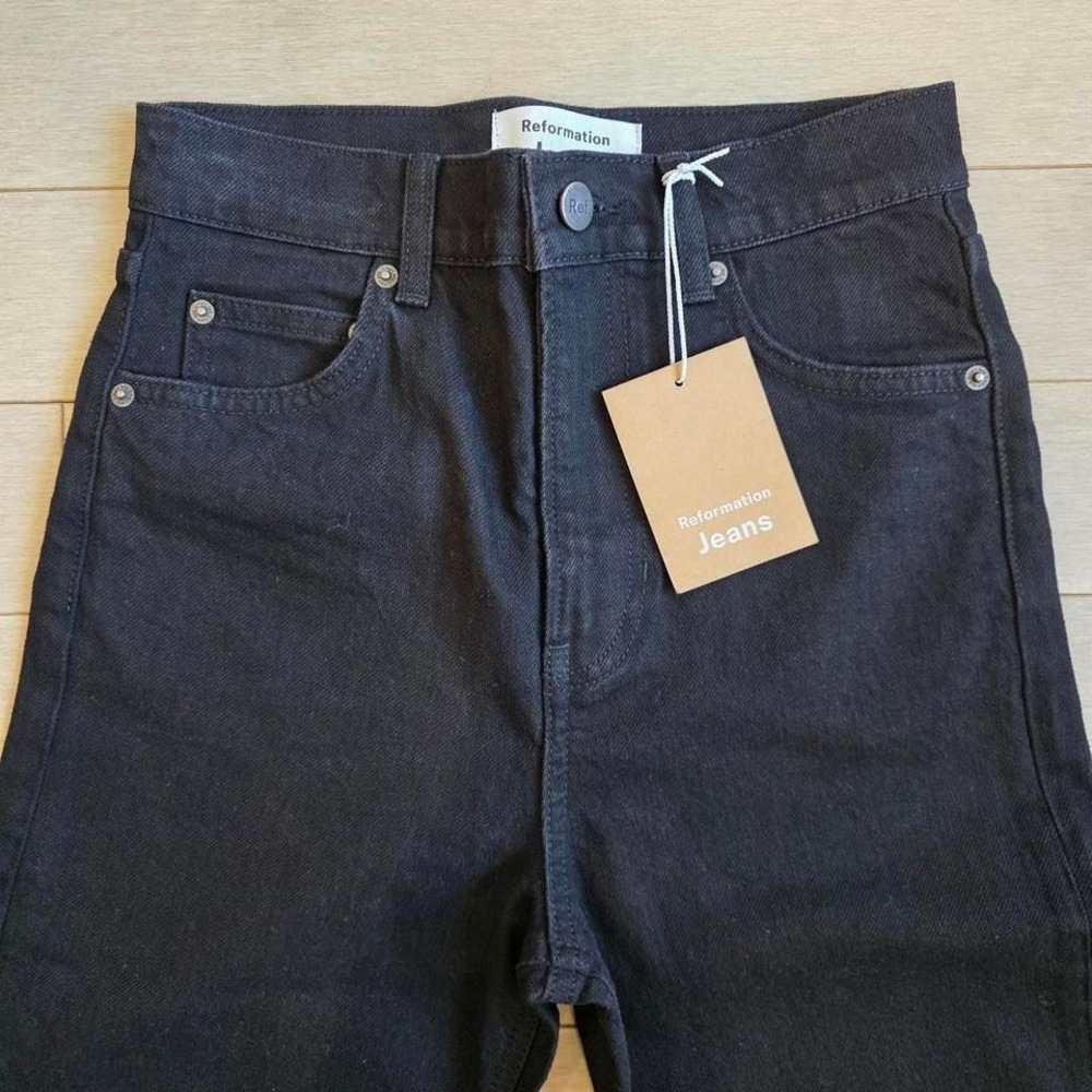 Reformation Liza Ultra High Rise Straight Jeans Black RN143248 Womens Denim